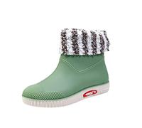 Wide Leg Wellies for Women Rain Boots Ladies Garden Shoes Custom Design Threads Boots Winter Rainshoes Women Short Tube Plush Thermal Water Shoes Students Daily Fashion Warm Rain Womens 11 (Green,6)