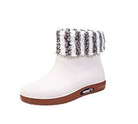 Wide Leg Wellies for Women Rain Boots Ladies Garden Shoes Custom Design Threads Boots Winter Rainshoes Women Short Tube Plush Thermal Water Shoes Students Daily Fashion Warm Rain Womens 11 White