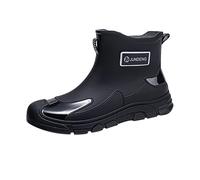 Wide Leg Wellies for Women Waterproof Boots for Women UK Sociology Rain Boots Men's and Couple Fashion Rain Non Slip Wear Shoes Outdoor Work Fishing Travel Over The Shoe Rubber Men (Black,7.5)