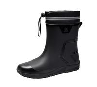 Wide Leg Wellies for Women Womens Waterproof Boots Gardening Shoes Mens Small Tote Men's Mid Calf Water Shoes Mouth Harness Mouth Rubber Kitchen Takeout Overshoes Warm Rain Boots Men Winter (Black,6)
