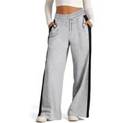 Wide Leg Yoga Joggers Pants for Women UK, Drawstring Stretch Elasticated Sweatpants, Straight Leg Tracksuit Bottoms Jogging Yoga Gym Lounge Trousers with Side Stripes with Pockets Dark Gray