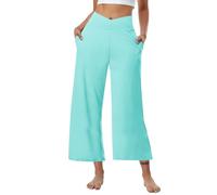 Wide Leg Yoga Pants for Women Crossover High Waisted Straight Leg Lounge Palazzo Trousers Baggy Comfy Lightweight Loungewear with Pockets (Mint Green,L)
