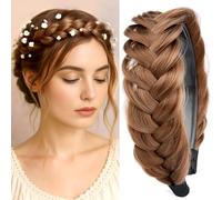 Wide Messy Braided Headband With Teeth Synthetic Hair Plaited Headband High Elasticity Braids Fishtail Braided Hair Band Hairpiece for Girls Women (Sandy Blonde)