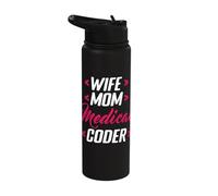 Wide Mom Medical Coder Coding Funny Apparel Stainless Steel Insulated Water Bottle
