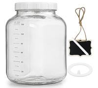 Wide Mouth 1 Gallon Clear Glass Mason Jar with Lid, Heavy Duty Airtight Screw Lid with Silicone Gasket - Large Glass Jar with 2 Scale Mark for Fermenting Kombucha and Storing Food(Extra 1 Gaskets)