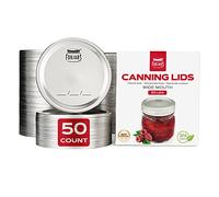 Wide Mouth Canning Lids, 50-Pack - Create Airtight Seals on Mason Jars to Preserve Food for Meal Prep & Emergency Food Storage - 3.4 In. Metal Lids with Silicone Seals - Canning Supplies by FORJARS