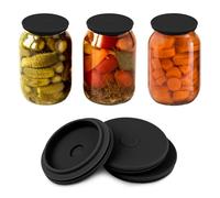 Wide Mouth Mason Jar Fermentation Lids - Silicone Fermenting Caps with Waterless Airlock, Self-Burping Fermenter Tops for Pickles, Kimchi, and Probiotic Foods, 3 Pack Black (Jars Not Included)