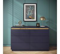 Wide Navy Blue Chest of 6 Drawers with Metallic Trim - Isabella