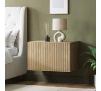Wide Oak Floating Bedside Table with Storage - Hazel
