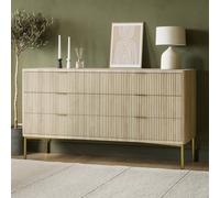 Wide Oak Ribbed Chest of 6 Drawers with Gold Legs - Valencia