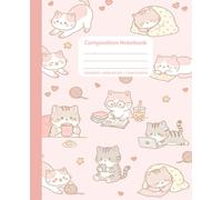 Wide Ruled Composition Notebook Kawaii Cat: For Kids & Teen Girls, Cute Pastel Pink Cat Pattern, Japanese Kawaii Aesthetic Stationery, School Gift