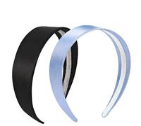 Wide Satin Headbands, 2Pcs Black And Blue Headband Elastic Covered Head Band Hairband For Women, 1.6 Inch Non Slip Hair Bands, Women's Hair Accessories Gifts For Holiday DIY Costume Cosplay Christmas
