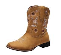 Wide Shaft Boots Women's Cowboy Western Boots Women's Riding Embroidered Traditional Shoes Wide Shaft Slip On Boots Ethnic Vintage Half Boots Country Boots Non-Slip Riding Boots Winter Boots, yellow