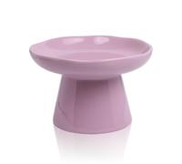 Wide Shallow 6.1" Raised Cat Bowls, Ceramic Elevated Food Plate for Flat Faced Cats and Small Dogs, Porcelain Feeder Bowl, Stress Free, Protect Cat’s Spine, Lavender