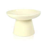 Wide Shallow 6.1" Raised Cat Bowls, Ceramic Elevated Food Plate for Flat Faced Cats and Small Dogs, Porcelain Feeder Bowl, Stress Free, Protect Cat’s Spine, Cream
