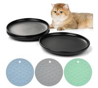 Wide & Shallow Cat Food Dish, 3 Packs Ceramic Cat Bowls, for Cats, Kittens, Puppies, Dishwasher Safe, 3 Non-Slip Mats, Whisker Stress Free Cat Feeding Plates to Lessen Whisker Fatigue