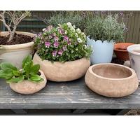 Wide Shallow Terracotta Plant Pot, Stone Outdoor Indoor Round Plant Pot, Siena Terracotta Dish Succulent Plant Pot, Redstone Plant Pot, Stone Rustic Pot, Seeds Bulb Crocus Pot Planter, 3 Sizes (Small)