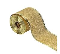 Wide Shimmering Christmas Ribbon with Gold Wired Edge Glitter Metallic Wrap for Xmas Package Winter Festival DIY Crafts Decorations (Gold, One Size)