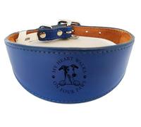 Wide Sighthound Leather Collar Padded, Handmade for Iggy, Whippet and Greyhound NL41 (Dark Blue, 17-21 Inch)
