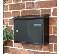 Wide Steel Black Wall Mounted Post Box with Lock & Reflector Plate - Secure Mailbox for Home or Office Outdoor Use Decorative Wall Mounted Organiser Stylish Front Door Accent