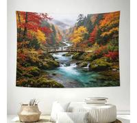 Wide Tapestry 220x150 cm Autumn Creek Valley Tapestry Wall Hanging for Sofa, Soft Fabric, Maple Stream Bridge Extra Large Wall Decor for Living Room C-102