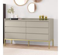 Wide Taupe Modern Six Chest of Drawers - Zion