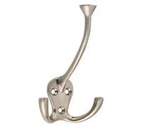 Wide Tip Triple Prong Hat & Coat Hook - Satin Nickel - Wall/door Mountable - Decohooks