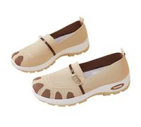 Wide Toe Box Shoes Womens Women's Breathable Knit Casual Shoes Comfortable Flat Slip On Loafers for Walking Shopping and Home Wear All Year Round Beige