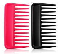 Wide Tooth Comb, 2 Pieces Small Mens Styling Comb Pocket Mini Travel Synthetic Wig Brush Professional Hair Detangling Combs for Men Women Thick Curly Wavy Wigs Hair, Black+ Red