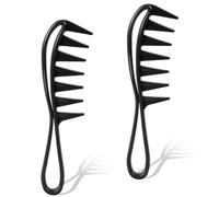 Wide Tooth Comb, Large Shark Teeth Texture Comb Durable Plastic Anti-Static Shower Combs for Wet Curl Wavy Wigs, Professional Hair Hairstyle Tool for Barber Salon (2 Pack, Black)