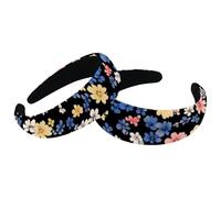 Wide Top Turban Velvet Hair Bands, Fashion Head Wrap, Colorful Ditsy Flower Floral Pattern Hair Head Bands Elastic Headband for Women, 2 Size, Set of 2