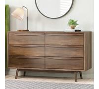 Wide Walnut Mid-Century 6 Drawer Chest of Drawers with Legs - Frances