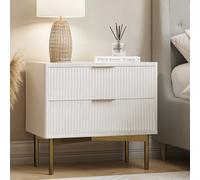 Wide White and Gold High Gloss 2 Drawer Bedside Table - Valencia
