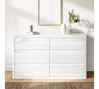 Wide White High Gloss 6 Drawer Chest of Drawers with Curved Edges - Lexi
