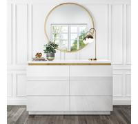 Wide White High Gloss Chest of Drawers with Metallic Trim - Isabella