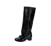 Wide Width Calves Low Heel Knee Boots for Women, Slip-On Wide Calf Boots for Club Nights, Travel, Festival Outfits,Black,5 UK