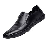 Wide Width Round Toe Shallow Leather Shoes For Men - Casual Simple Lace-less Designed For Easy Access Leather Shoes Wide Width Comfortable Fit Leather Shoes For Daily Activities Casual Shoes
