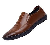 Wide Width Round Toe Shallow Leather Shoes For Men - Casual Simple Lace-less Designed For Easy Access Leather Shoes Wide Width Comfortable Fit Leather Shoes For Daily Activities Casual Shoes