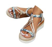 Wide Width Wedge Sandals For Women,2026 Open Toe Jeweled Beaded Platform Sandals for Women Summer Dressy Strap Walking Shoes Vintage Non Slip Casual Sandal Ankle Elastic Bohemian Woven Sandal