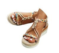 Wide Width Wedge Sandals For Women,2026 Open Toe Jeweled Beaded Platform Sandals for Women Summer Dressy Strap Walking Shoes Vintage Non Slip Casual Sandal Ankle Elastic Bohemian Woven Sandal