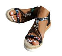 Wide Width Wedge Sandals For Women,2026 Open Toe Jeweled Beaded Platform Sandals for Women Summer Dressy Strap Walking Shoes Vintage Non Slip Casual Sandal Ankle Elastic Bohemian Woven Sandal