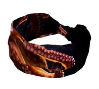 Wide Women’s Headbands Elastic Headband Non-Slip Hairband Sea Octopus Ocean Animal Kraken Moisture-Wicking Workout Head Band for Yoga, Gym, Running, Fitness, Sport