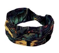 Wide Womens Headband, Halloween Cemetery Sweat Absorbing Sports Hairband, Soft Elastic Hairwrap, Yoga Headband, Fashion Hair Accessory