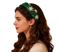 Wide Women's Headband with Elegant Rhinestones Beads Artistic Snowflake Knot Design as Festive Hair Tie for Special Holiday Moments (Green, One Size)