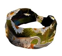 Wide Women's Headbands Beautiful Daisy in Cup Sunlight Outdoor Elastic Hairband Non-Slip Headband Sweatband Yoga Head Band for Workout, Gym, Running, Fitness, Sport