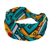 Wide Women's Headbands Cassette Pop Art Seamless Pattern Elastic Hairband Non-Slip Headband Sweatband Yoga Head Band for Workout, Gym, Running, Fitness, Sport