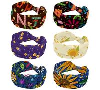 Wide Womens Headbands Cute Cartoon Flower Pattern 6 Piece Elastic Hairband Non-Slip Headband Sweatband Yoga Head Band for Workout, Gym, Running, Fitness, Sport