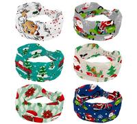 Wide Womens Headbands Merry Christmas Santa Claus 6 Pieces Elastic Hairband Non-Slip Headband Sweatband Yoga Head Band for Workout, Gym, Running, Fitness, Sport