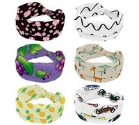 Wide Womens Headbands Simple Black and White Waves Texture 6 Pack Elastic Hairband Non-Slip Headband Sweatband Yoga Head Band for Workout, Gym, Running, Fitness, Sport