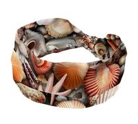 Wide Womens Headbands Starfish Shell Conch Background Elastic Hairband Non-Slip Headband Sweatband Yoga Head Band for Workout, Gym, Running, Fitness, Sport